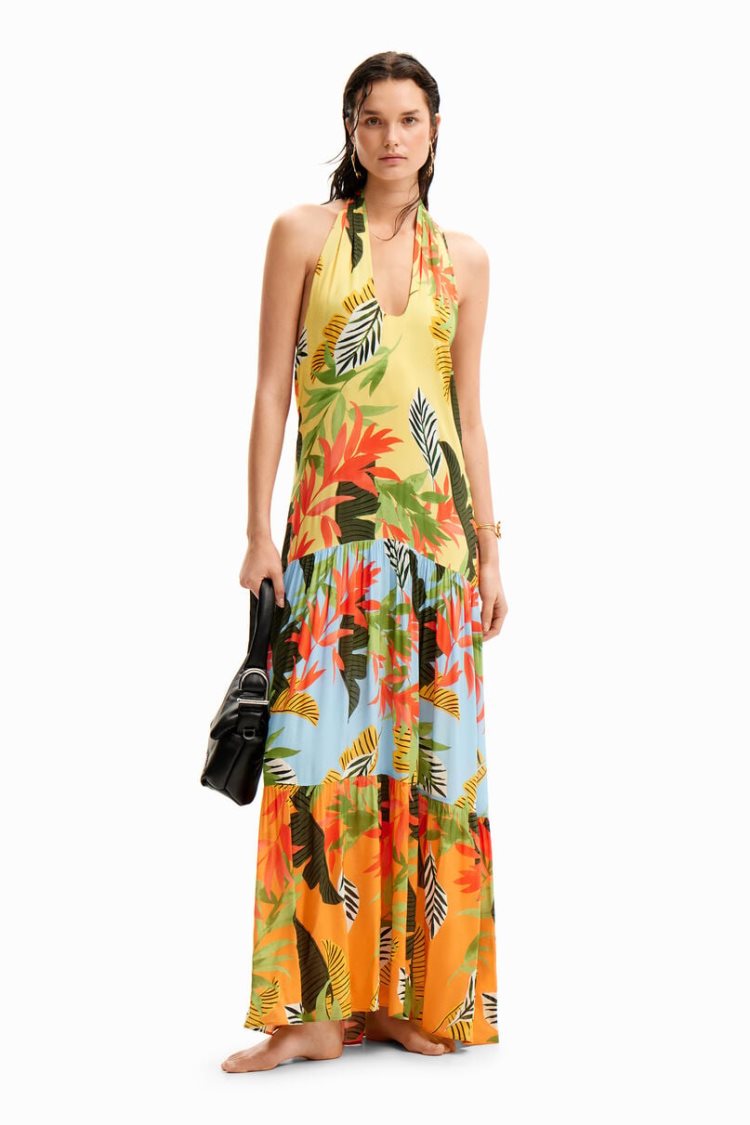 Desigual Tropical Halter Neck Maxi Dress Kupaći Kostimi Žute | wozvJP2x