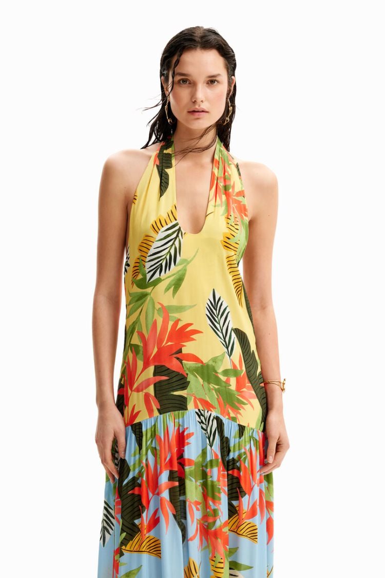 Desigual Tropical Halter Neck Maxi Dress Kupaći Kostimi Žute | wozvJP2x