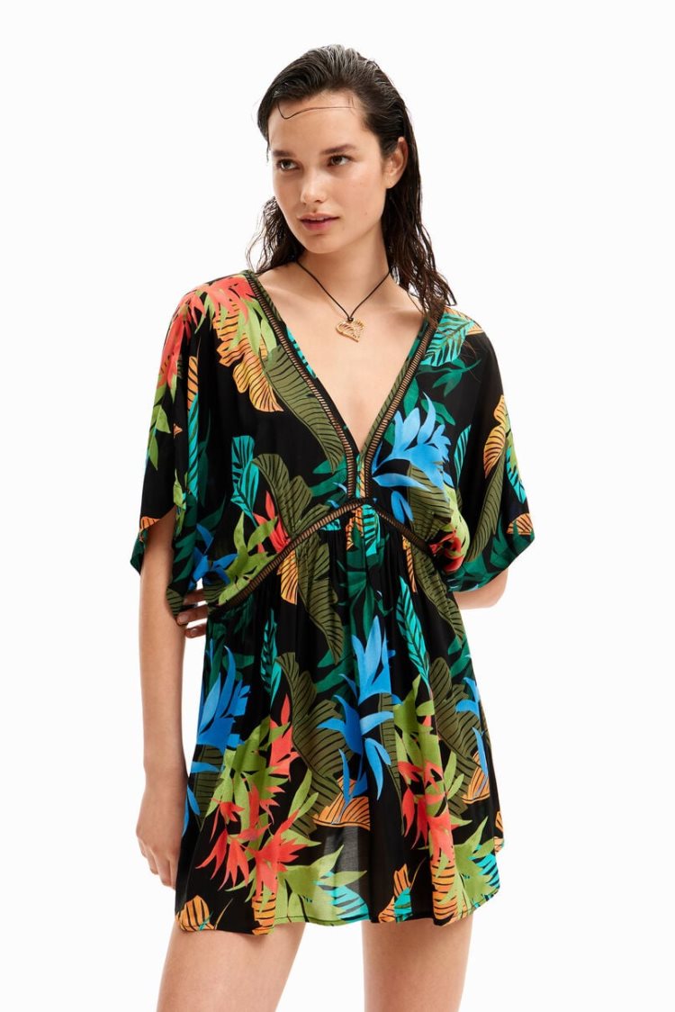 Desigual Tropical Tunic Dress Kupaći Kostimi Crne | 0iTJ8nKO