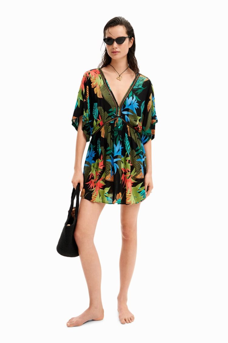 Desigual Tropical Tunic Dress Kupaći Kostimi Crne | 0iTJ8nKO