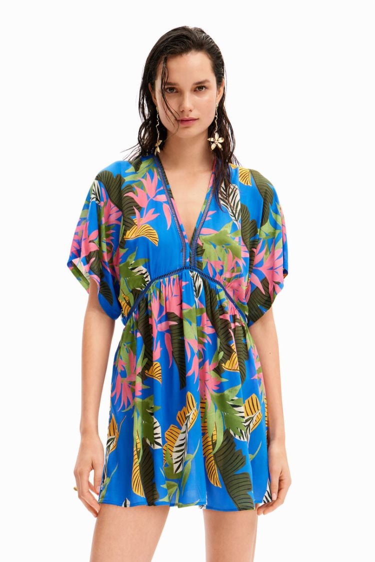 Desigual Tropical Tunic Dress Kupaći Kostimi Plave | iR5r5st4