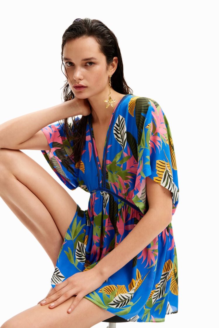 Desigual Tropical Tunic Dress Kupaći Kostimi Plave | iR5r5st4