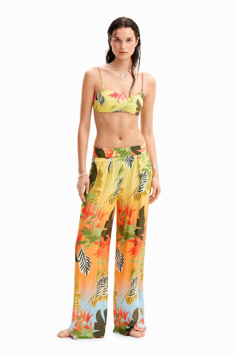 Desigual Tropical Wide-leg Trousers Kupaći Kostimi Žute | spNQJRIs