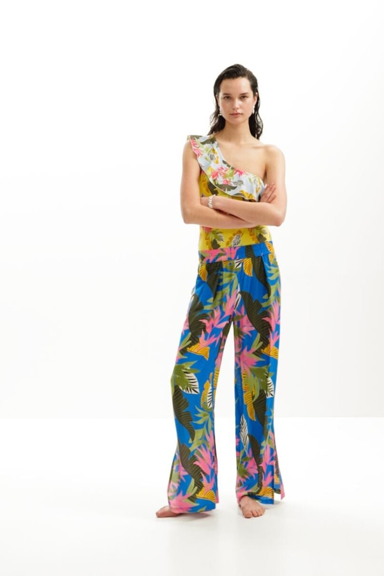 Desigual Tropical Wide-leg Trousers Kupaći Kostimi Plave | eE6WB7sl