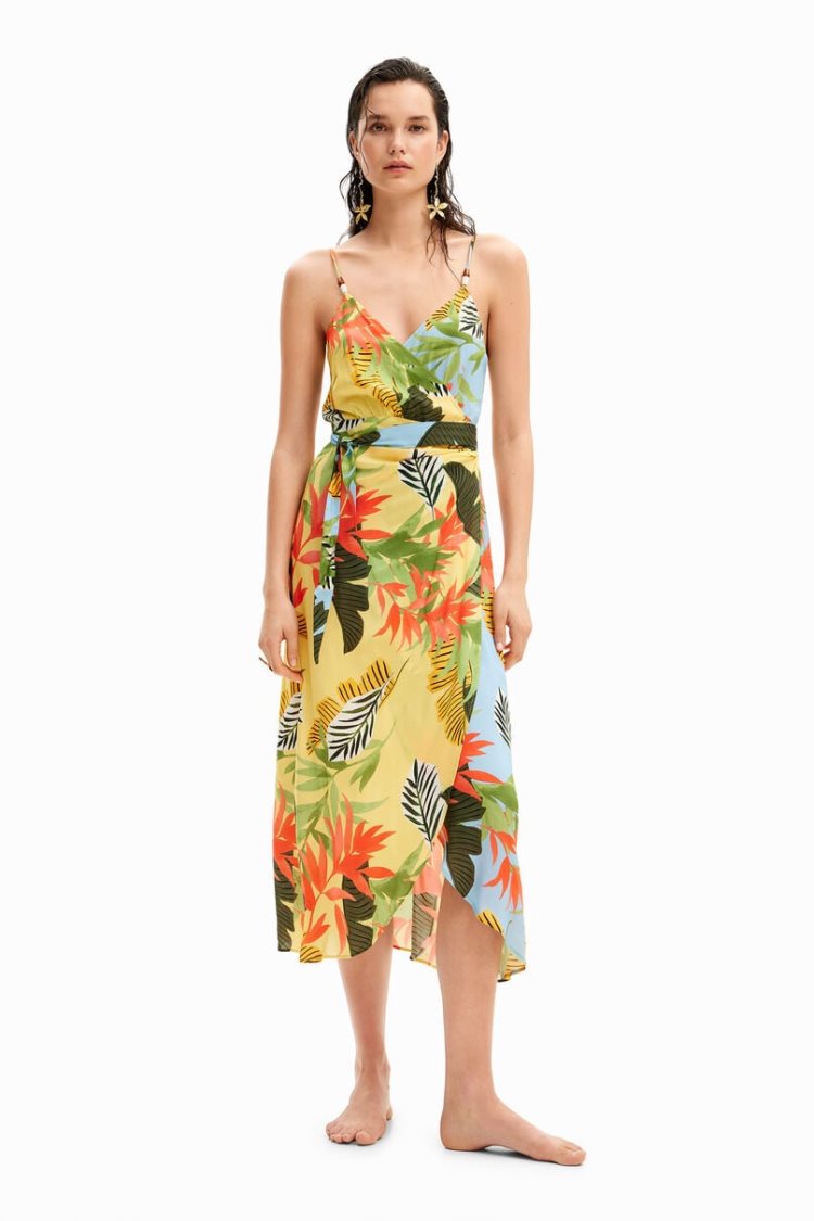 Desigual Tropical Wrap Midi Dress Kupaći Kostimi Bijele | KPM21biN