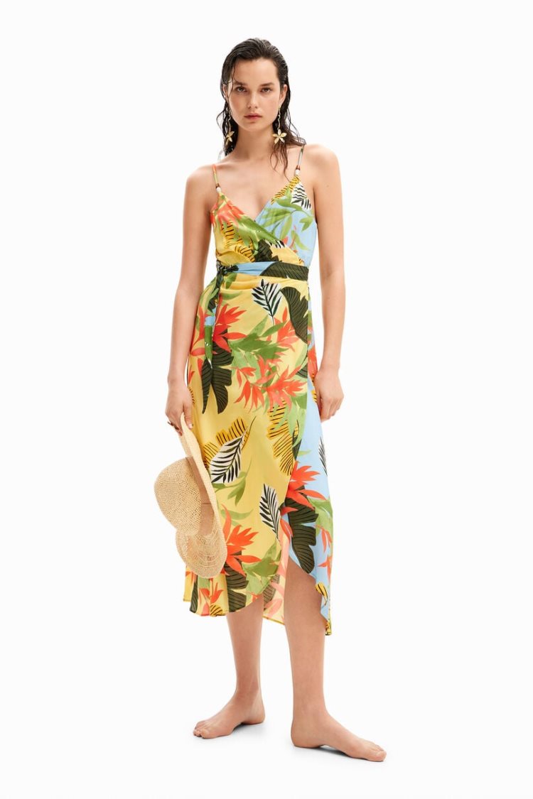 Desigual Tropical Wrap Midi Dress Kupaći Kostimi Bijele | KPM21biN