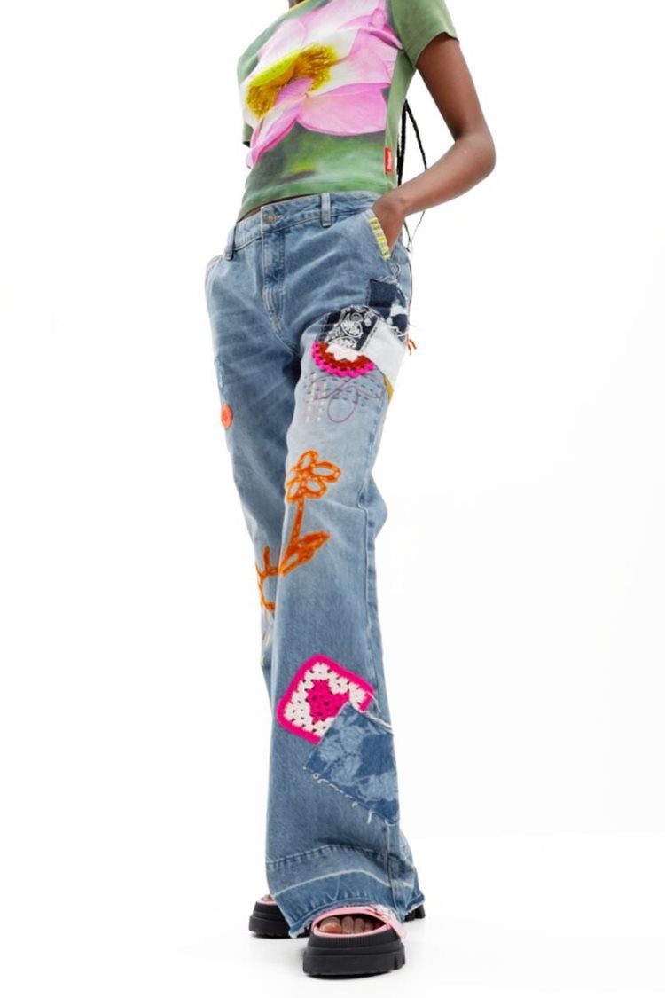 Desigual Tyler Mcgillivary Flared Jeans Hlače Plave | E6WcV1Tw