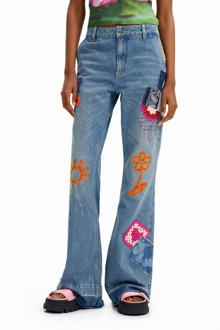 Desigual Tyler Mcgillivary Flared Jeans Hlače Plave | E6WcV1Tw