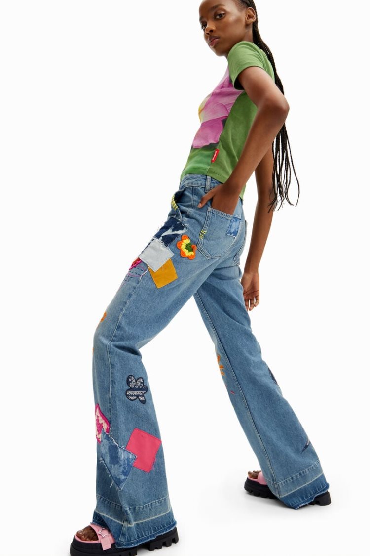 Desigual Tyler Mcgillivary Flared Jeans Hlače Plave | E6WcV1Tw