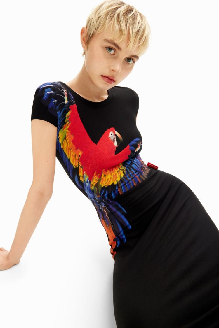 Desigual Tyler Mcgillivary Long Tropical Parrot Haljina Crne | 34KFxYco