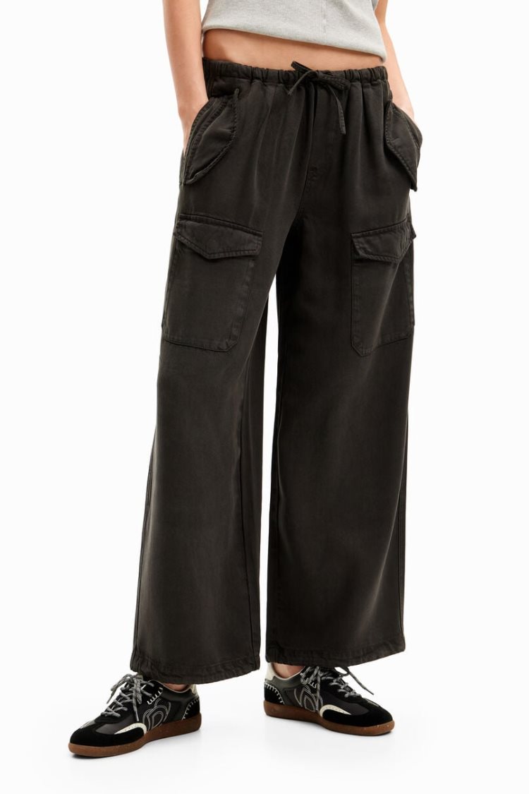 Desigual Wide-leg Cargo Hlače Sive | KG9FCe3x