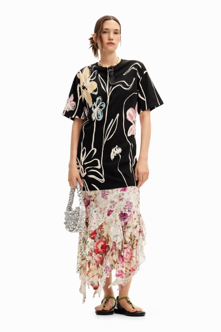 Desigual With Arty Flowers Haljina Crne | qvDR9u6l