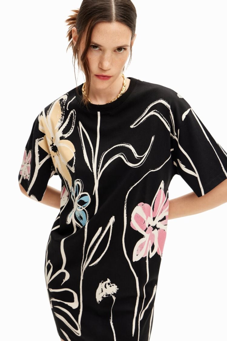 Desigual With Arty Flowers Haljina Crne | qvDR9u6l