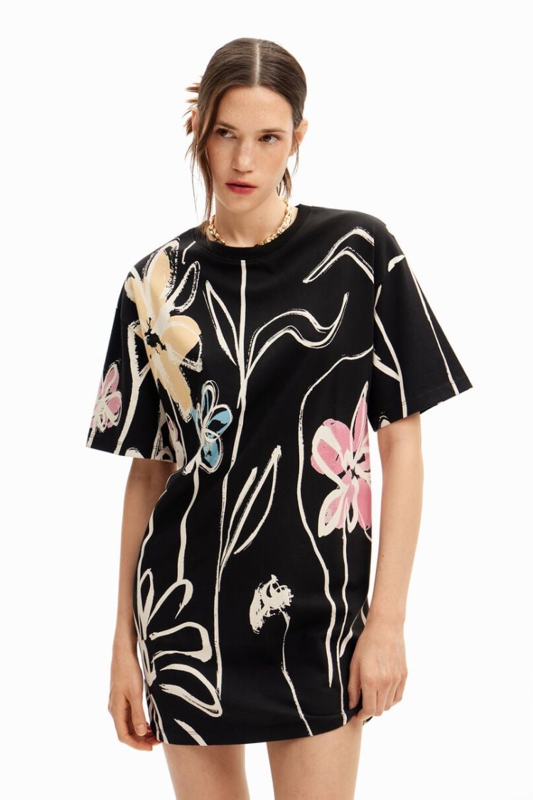 Desigual With Arty Flowers Haljina Crne | qvDR9u6l